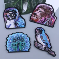 handmade beaded 3d animal lion peacock owl embroidery patches iron on bag hat brim decorative cloth stickers