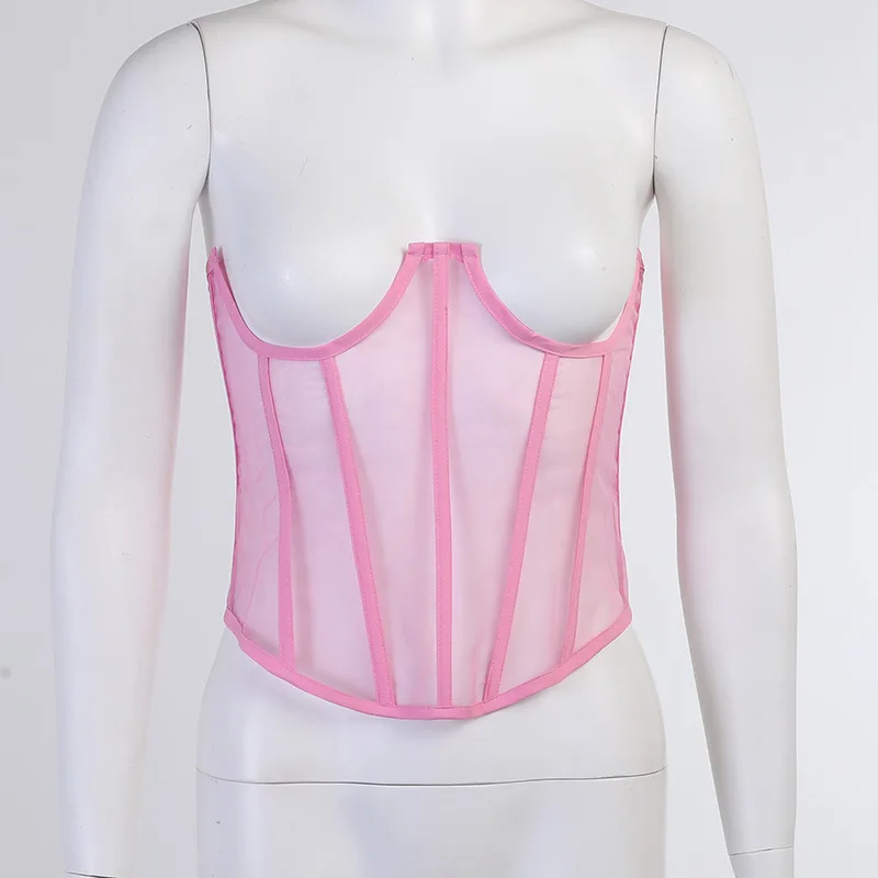 

Mesh Sexy Breasted Corset Belt Ladies Sleeveless Fashion Luxury Harness Corset Club Party Sheer Cupped Cummerbunds