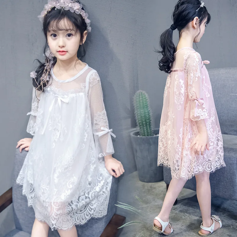 Платья для девочек на вечеринку и свадьбу цветочное Кружевное белое розовое