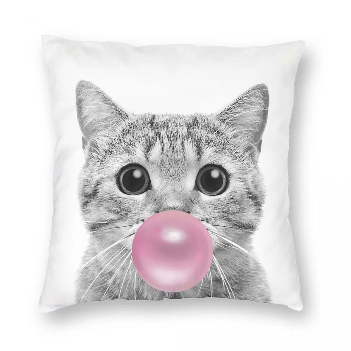 

Cat Bubblegum Pillowcase Polyester Linen Velvet Pattern Zip Decorative Throw Pillow Case Home Cushion Cover