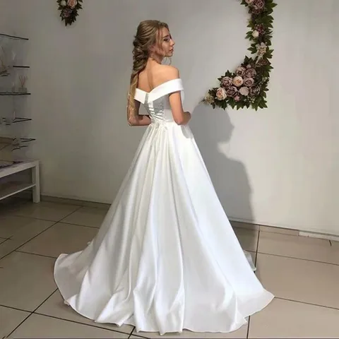 New Arrival Satin Wedding Dress платье Vestido De Noiva Robe De Soiree Bride To Be Vestidos De Fiesta Off The Shoulder