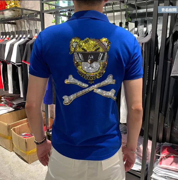 

Mens Polo Shirt Brands Clothing 2020 Short Sleeve Summer Rhinestones Shirt Man Black Cotton Polo shirt Men Plus Size Polo Shirts