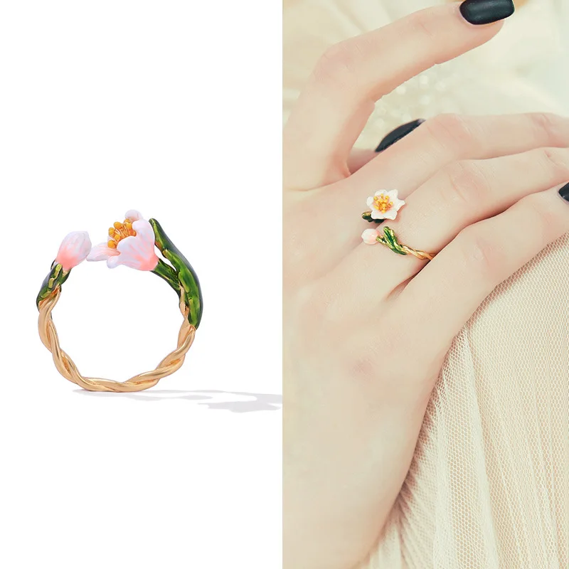 

European and American New Style Fashion Personality High Quality Simple Forest Hand-painted Enamel Flower Open Ring Female