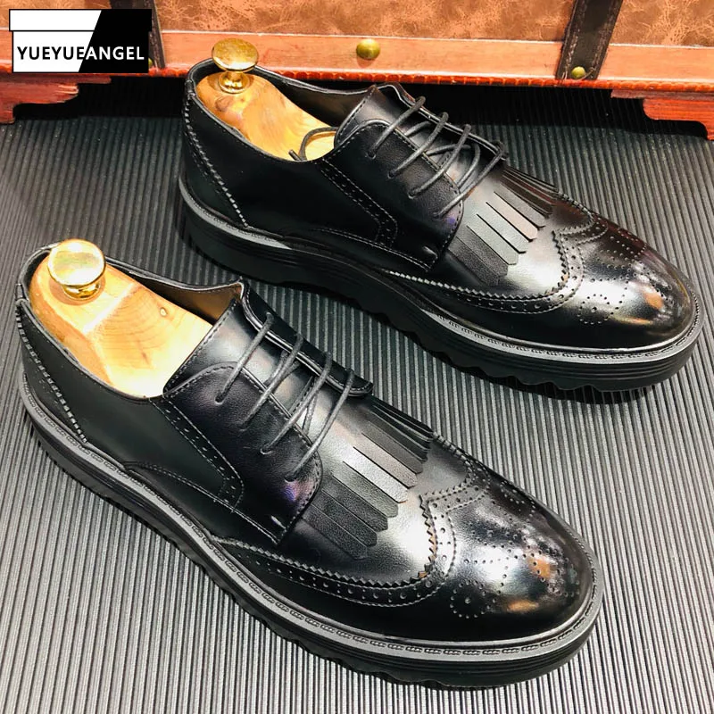 Корейские Новые Модные Мужские броги со вставками на толстой подошве резные