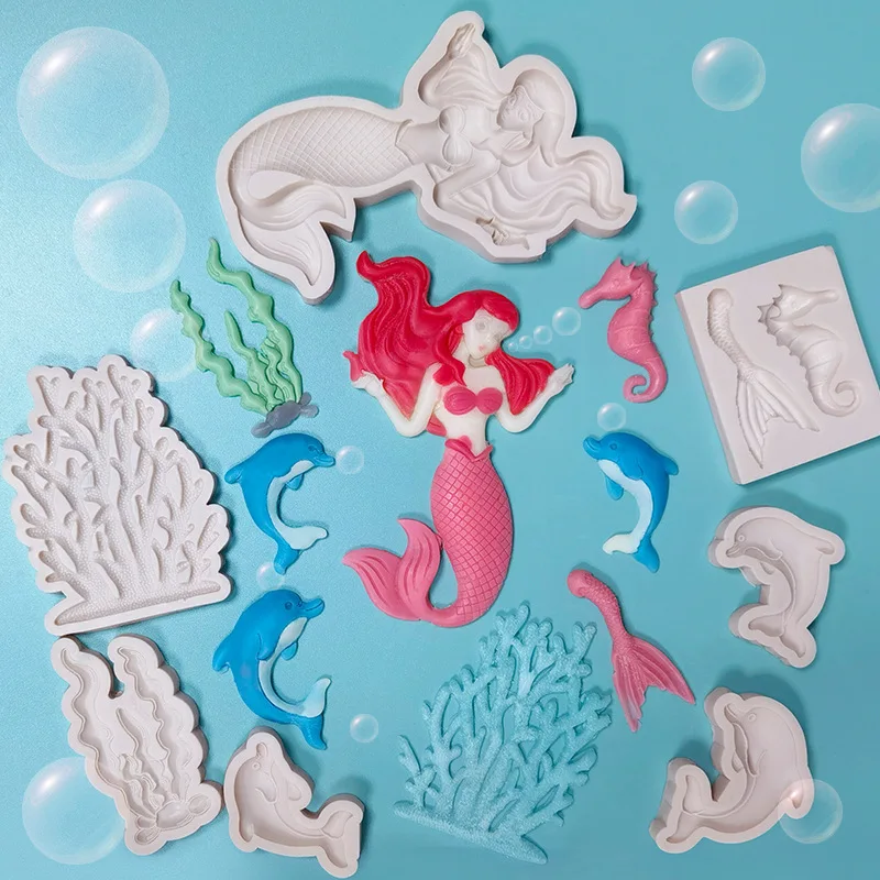 

3D Mermaid Seahorse Coral Dolphin Chocolate Fondant Cake Molds Candy Molds Cupcake Decorating Tools Gum Paste Clay Mold