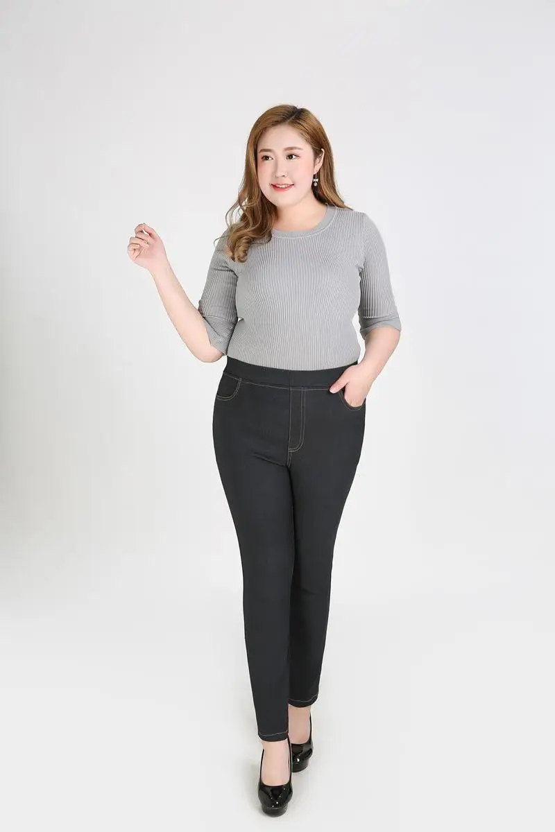 2XL-9XL, джинсы большого размера, осень размера плюс, Стрейчевые женские джинсовые штаны с высокой талией, женские 6XL 7XL, большой размер, узкие джинсовые брюки