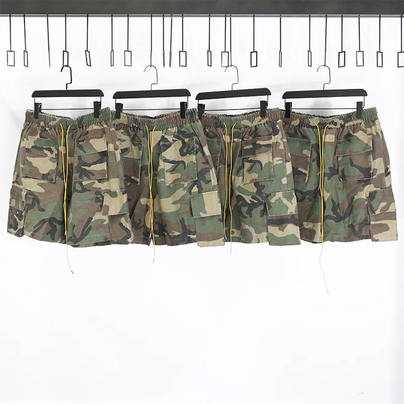 

RHUDE Camouflage Shorts Drawstring Multi-Pocket Beach Pants Loose High Street Overalls Five-Point Pants Men's Casual Pants