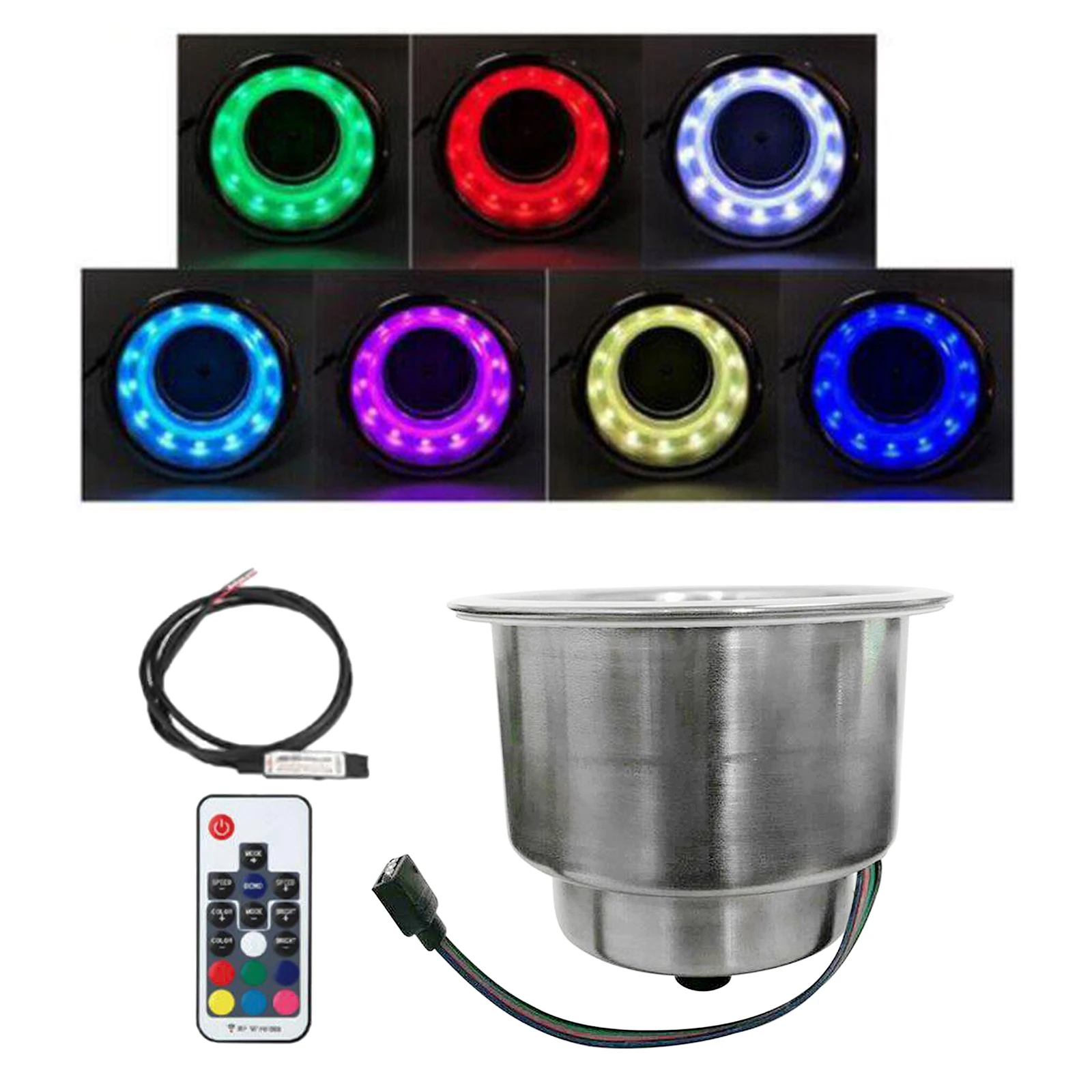 

LED Light Stainless Steel Drink Cup Holder Remote for Marine Boat Anti-Slip