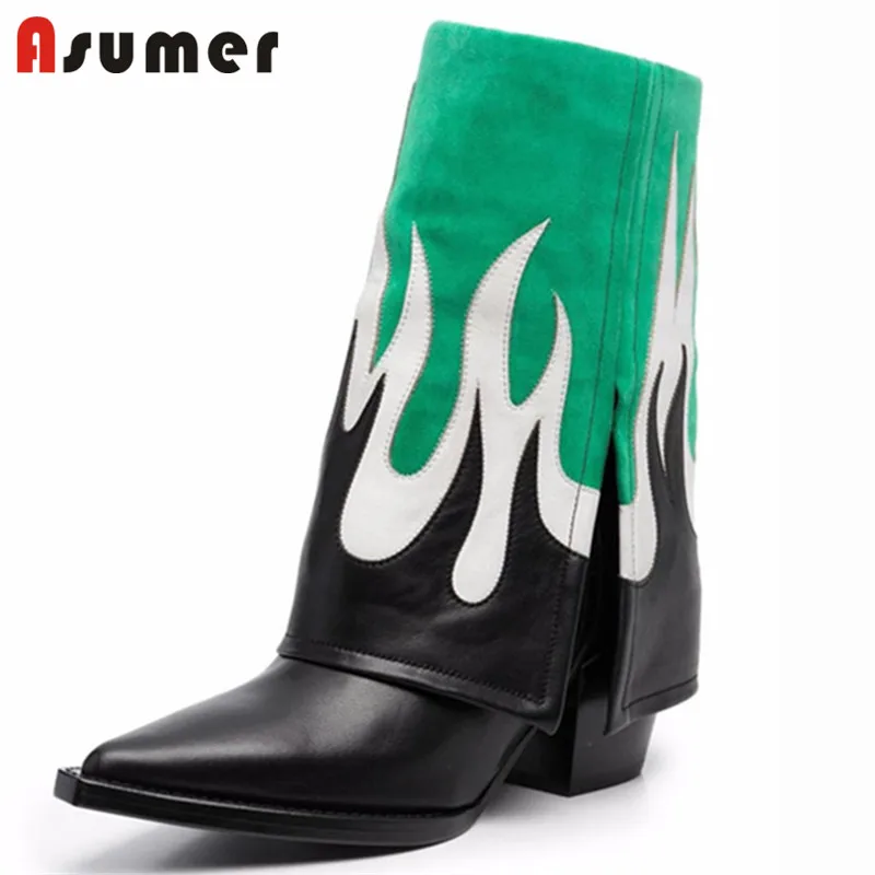 

Женские ковбойские ботинки Asumer, из натуральной кожи, с острым носком, на толстом каблуке, в западном стиле, 2022