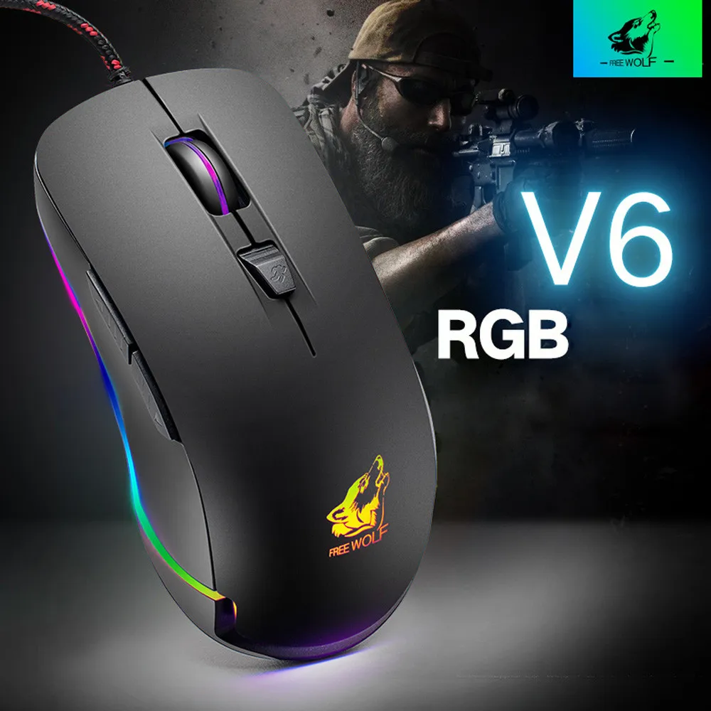 

V6 Wired RGB LED Backlit 4000DPI Optical Usb Ergonomic Gaming Mouse Portable Ergonomic Computer Silent PC Gamer Desktop Laptop