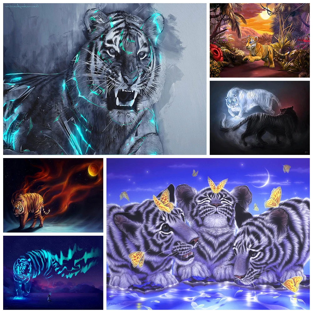 

5D Diamond Painting Fluorescent Tiger Animal Full Square/Round Rhinestone Mosaic Cross Stitch Kit Home Decoration New Arrivals