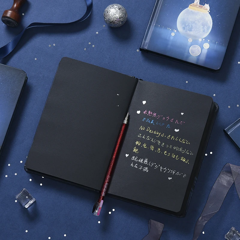 "Moonlight" Hard Cover Black Papers Sketchbook Notebook Journal Diary Blank Notepad Stationery Gift