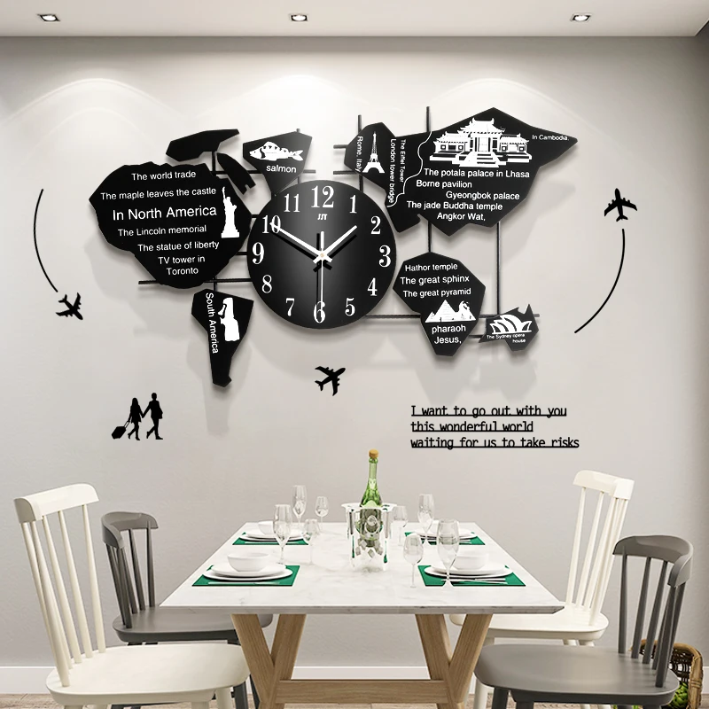 Самоклеящиеся настенные часы в скандинавском стиле Карта мира современный дизайн креативные с механизмом