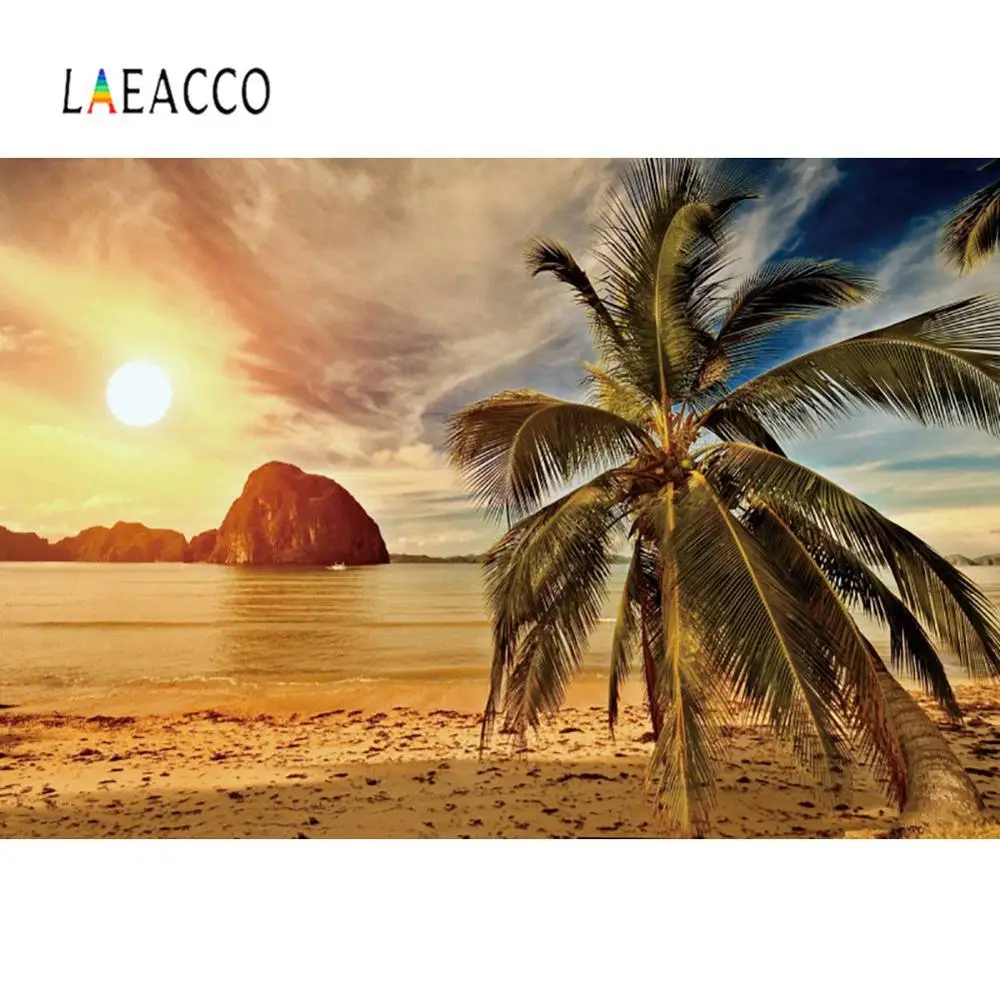 

Laeacco Tropical Summer Holiday Palms Tree Seaside Sunset Dusk Scene View Photo Background Photography Backdrop For Photo Studio