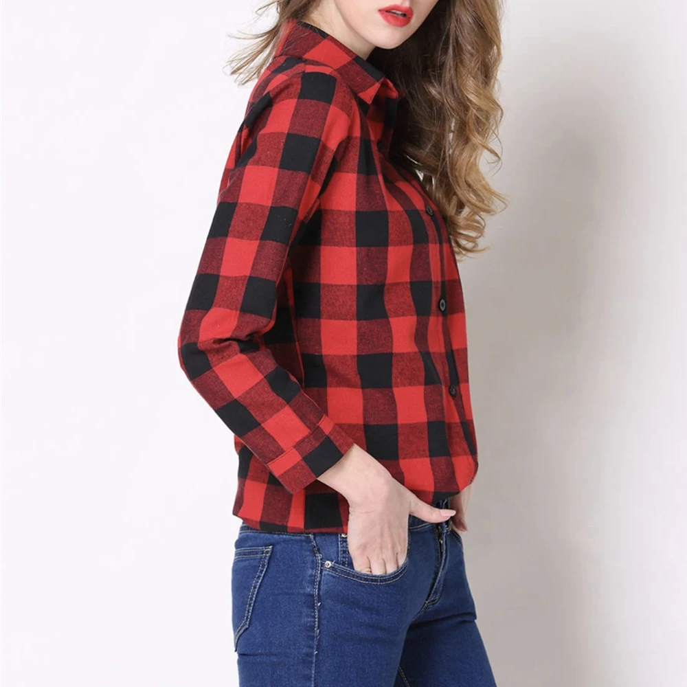 2020 весна/осень новые хлопковые клетчатые блузки рубашки женские с длинным