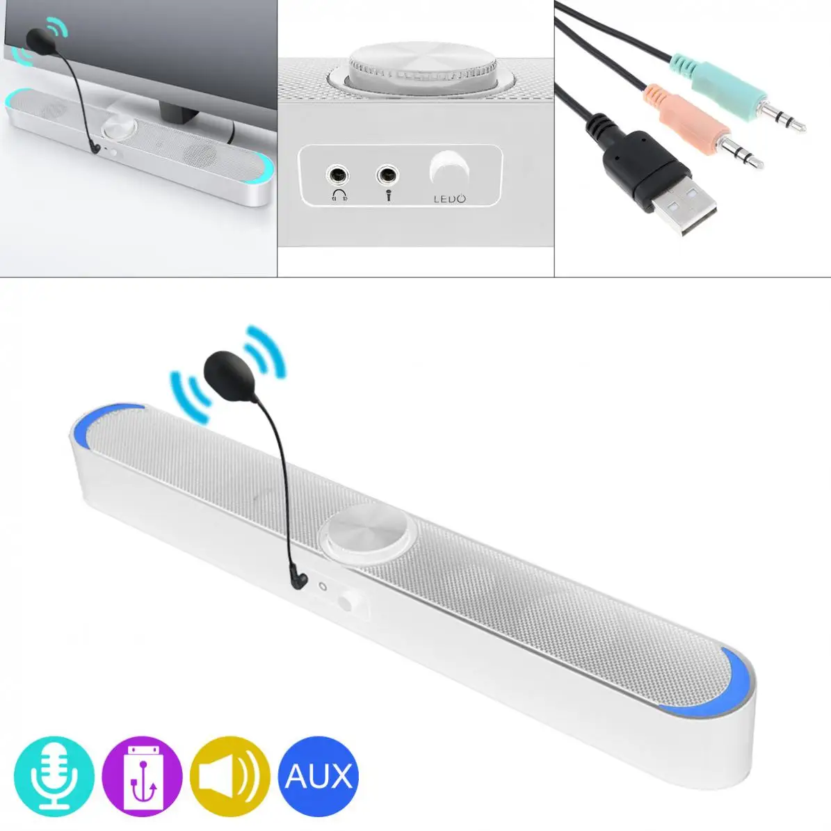 Speaker Phone Computer Universal Mini Strip Speaker Stereo Surround Sound With Microphone