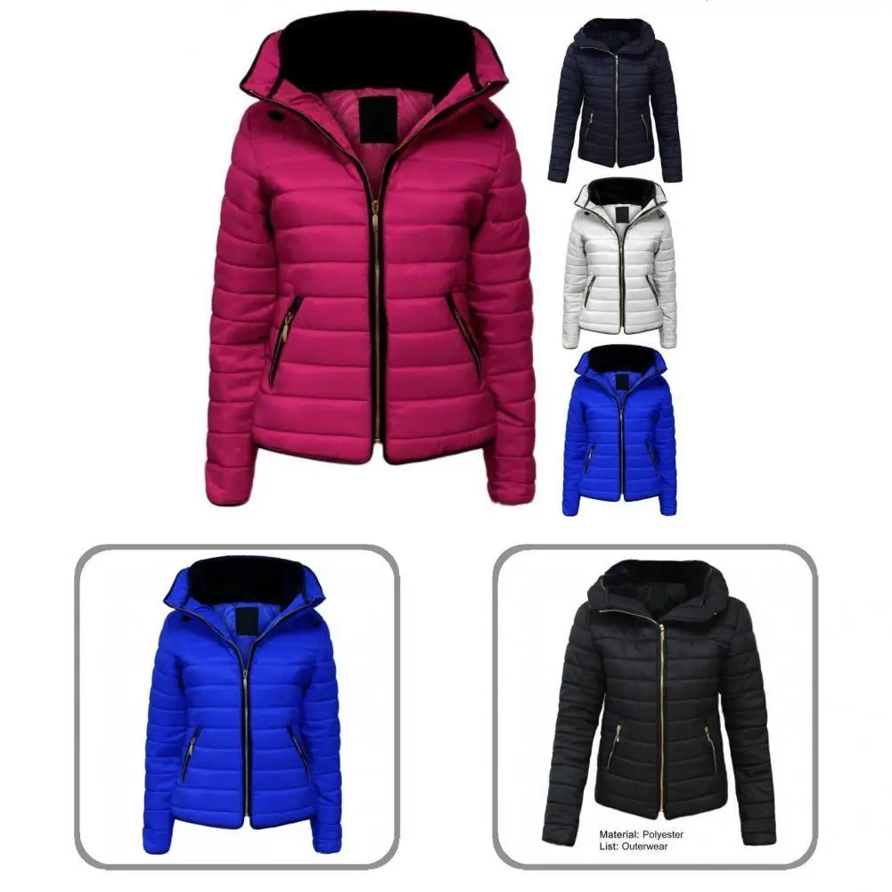 

Simple Winter Jacket Cozy Puffer Coat Soft Texture Cold Resistant Solid Color Lady Outwear Overcoat