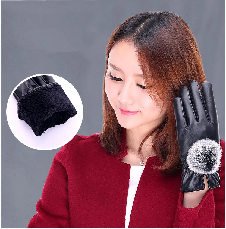 1 пара искусственная кожа модные женские зимние Элегантные перчатки кроличий мех