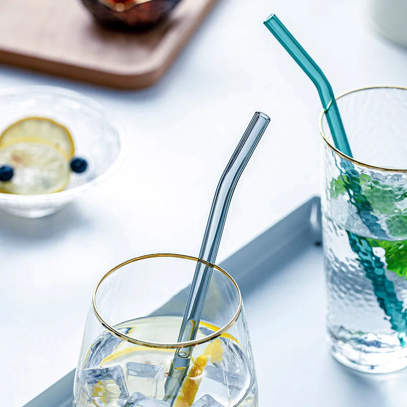 

2pcs Lead Free Glass Pipette Reusable Straight Bent Glass Straw Free Brush Beverage Juice Milk Shake Straw