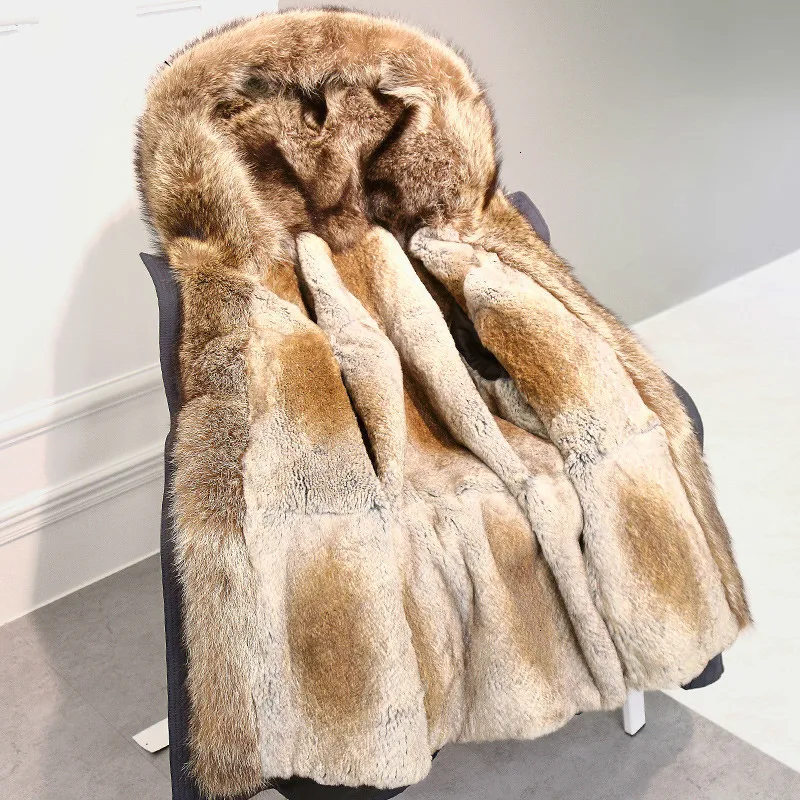 Меховая парка зимняя куртка для мужчин воротник из натурального меха енота