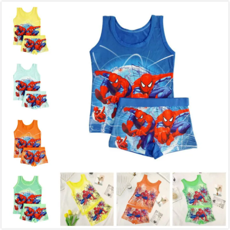 

Disney Cartoon Spiderman Print Boys Summer Children Vest Panties Suit Kids Clothes Sleeveless T-shirt Tops Shorts Pajamas Sets