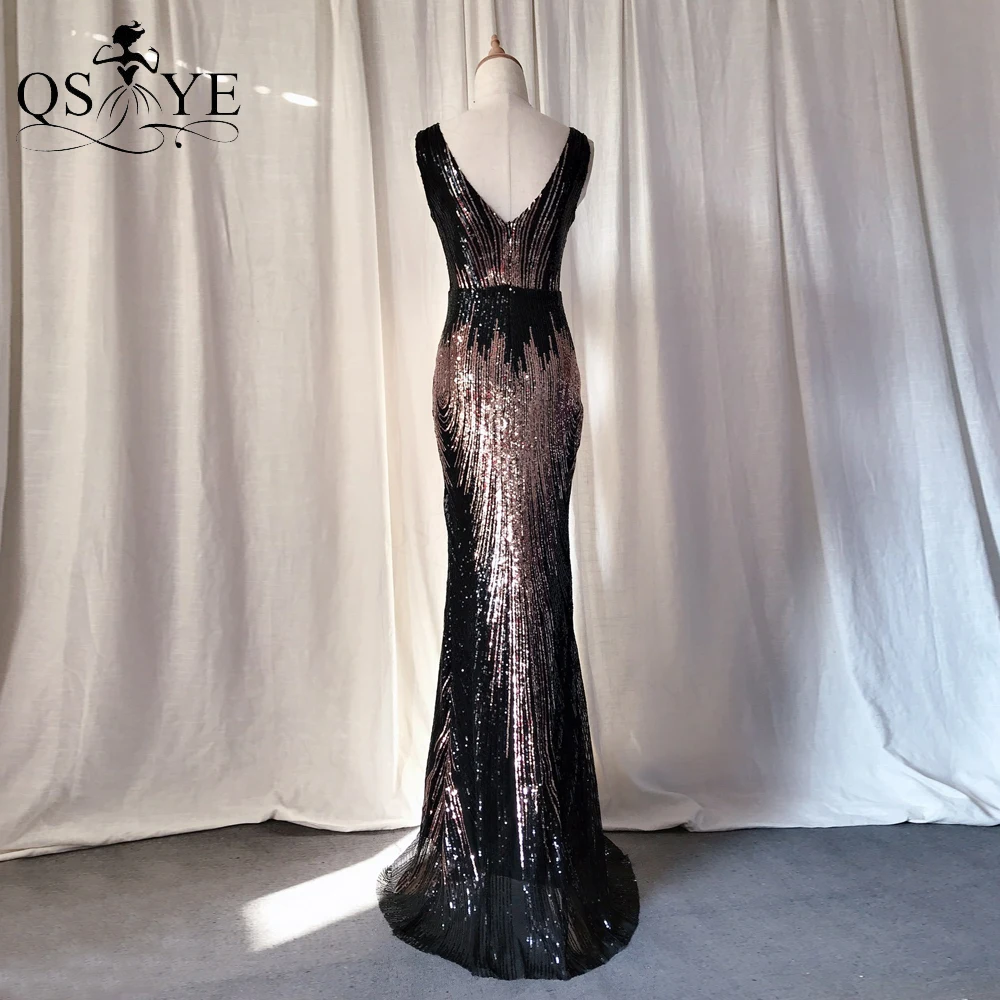 

QSYYE Colorful Sequin Evening Dresses Long Mermaid Prom Gown Glitter V Neck Sequin Patten Lace Formal Party Dress Zipper Back