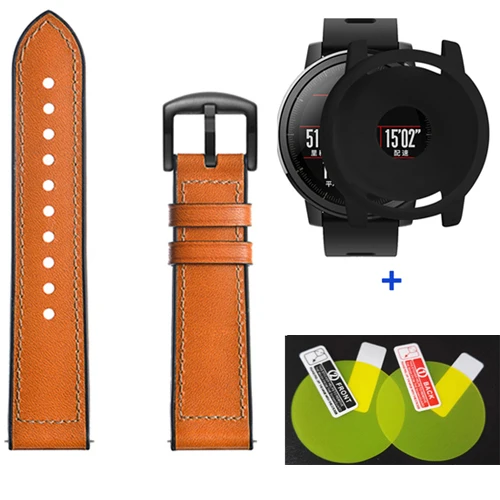 Кожаный силиконовый ремешок для Xiaomi Huami Amazfit Stratos 2, умный ремешок для часов, чехол, защитная крышка, 3 в 1 - Цвет: Orange