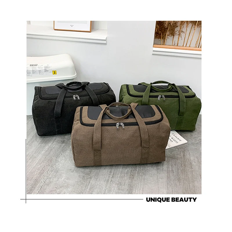 60L Outdoor Travel Camping Bag Canvas Portable Messenger Men's Bag Shoulder Bag Duffel Bag Thickened Luggage Storage Bag X720D
