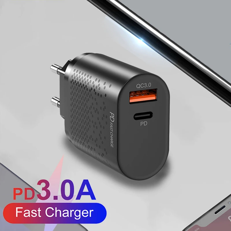 

20W QC3.0 Fast Charging Charger 2Port PD EU US UK Pulg Phone Quick Charge Adapter For iPhone 12 11 Pro Max Xiaomi 10 Huawei P40