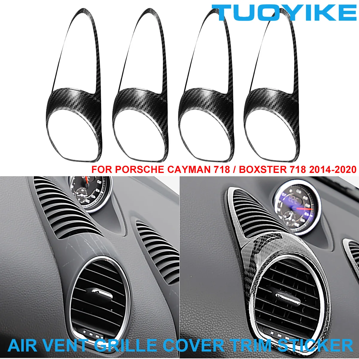 

Real Carbon Fiber Dashboard Instrument AC Air Conditioner Vent Grille Outlet Cover Trim Sticker For Porsche Cayman Boxster 718