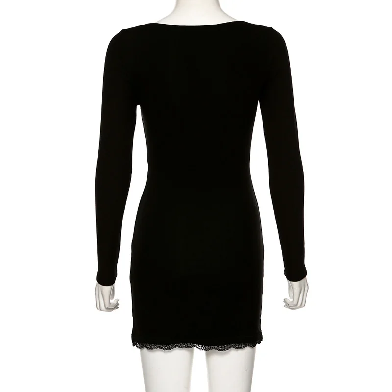 Готическое Черное женское тонкое кружевное вечернее платье с квадратным вырезом