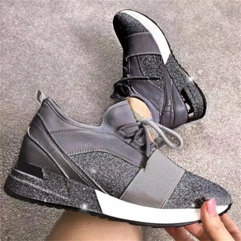 

2021 New Women's Shoes Fashion Casual PU Stitching Frosted Shiny Lace-up Platform Comfortable All-match Sneakers 7KG125