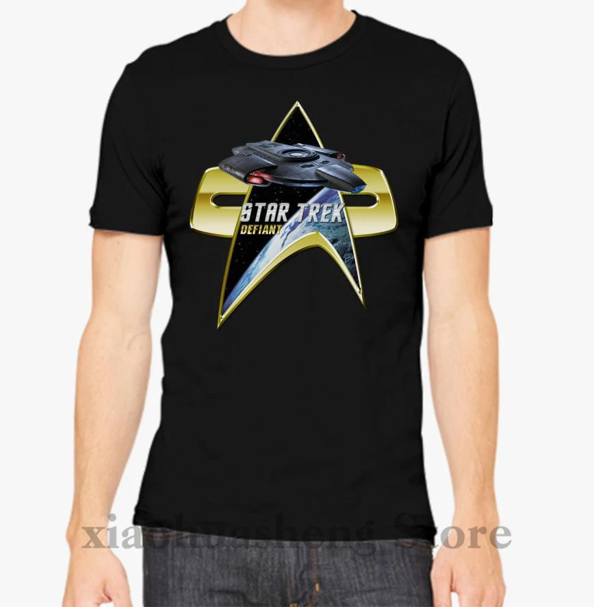 Футболка StarTrek defiant Com badge Мужская футболка женские топы из 100% хлопка Забавный
