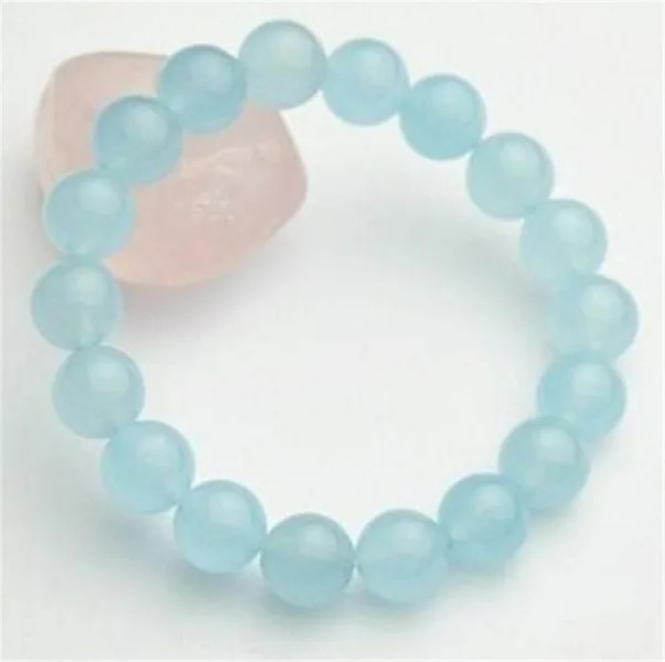 

2pcsNatural 10mm Light Blue Aquamarine Round Gemstone Beads Bangle Bracelet 7.5"