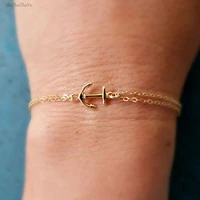 fashion simple alloy anchor hollow double layer bracelet gold silver geometric design metal chain ladies party accessories