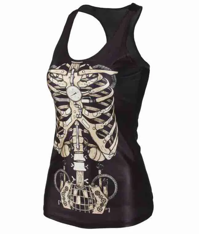 

[You're My Secret] 3D Skeleton Gothic Tank Top Backless Sleeveless Women's Vest Mechanical Punk Basic Tops Fashion Camisole