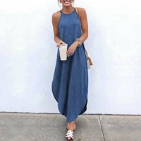 fashion womens loose plus size denim sleeveless solid color vest long dress 2021 new fashionable hot summer dresses for women