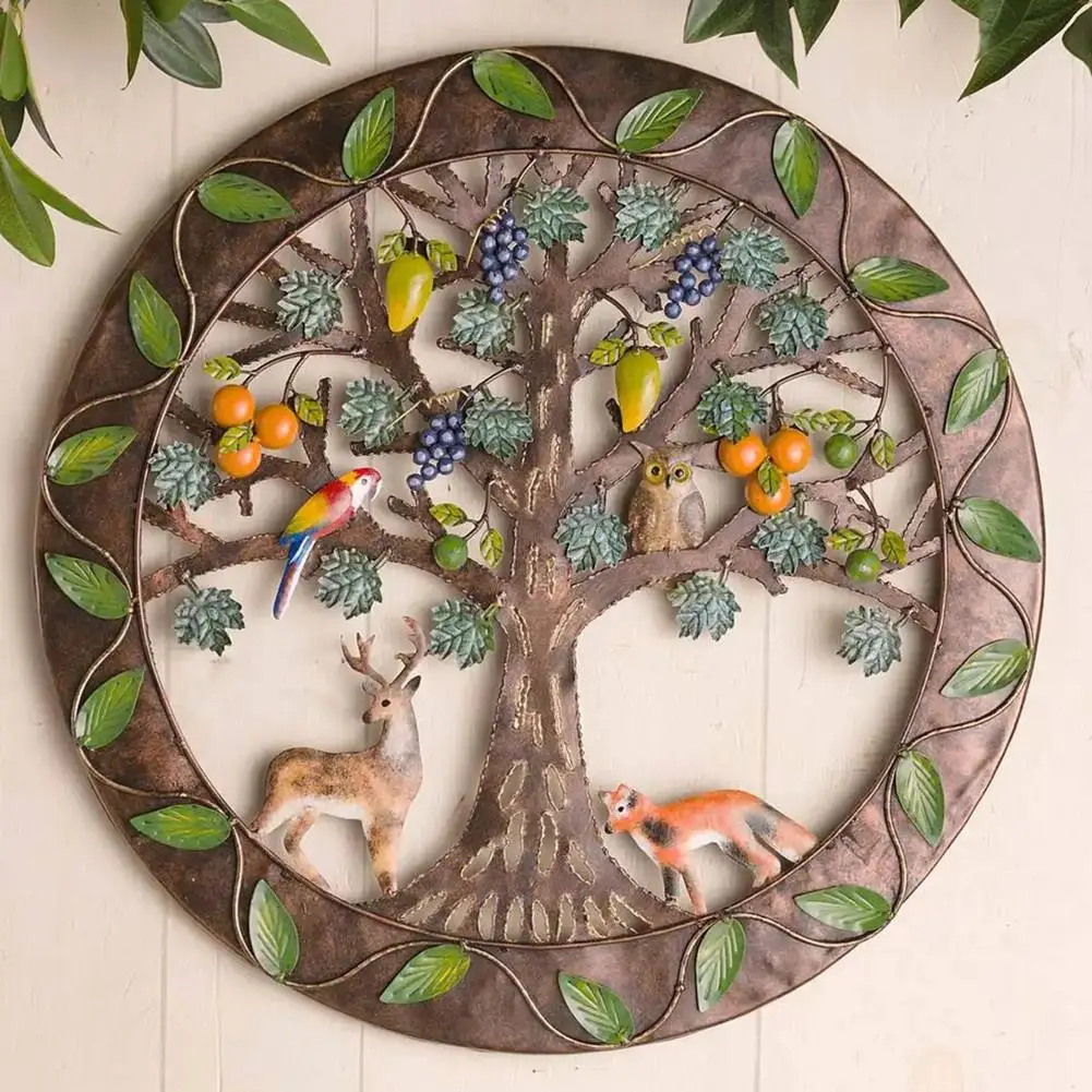 

Tree Of Life Wall Art Metal Eden Tree Elk Owl Bird Wall Hanging Ornaments Sculpture Home Living Room Christmas Decoration
