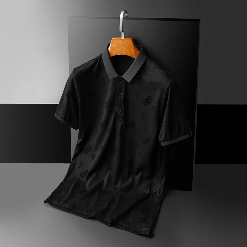 

Top Quality Cotton Men Polo Shirts Great Designer Flocking Lapel Classic Business Casual Short Sleeve Male Summer Clothing E0412