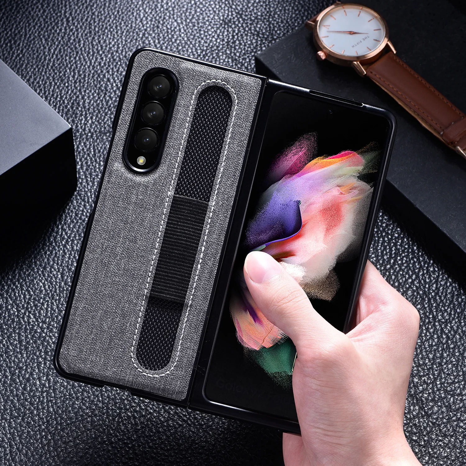 Phone Cases For Samsung Z Fold 3 Stylus S-Pen Socket Slot Cloth Pattern Protect Cover with Pocket Holder For Galaxy Z Fold3 5G