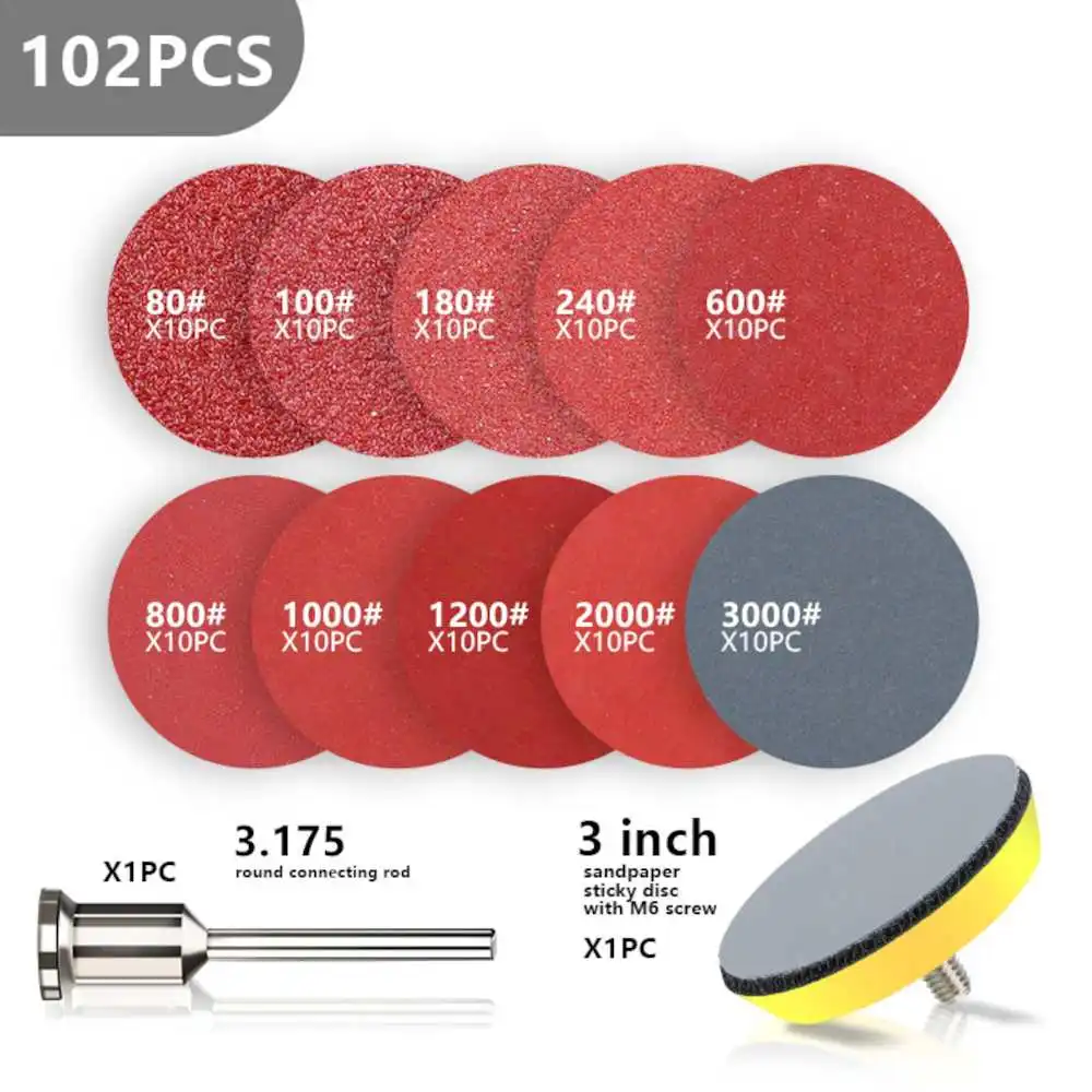 

102pcs 3 дюйма 75 мм наждачные круги Круглый абразивные Сухой наждачная бумага набор с резервным копированием коврик для очиститель для полиров...