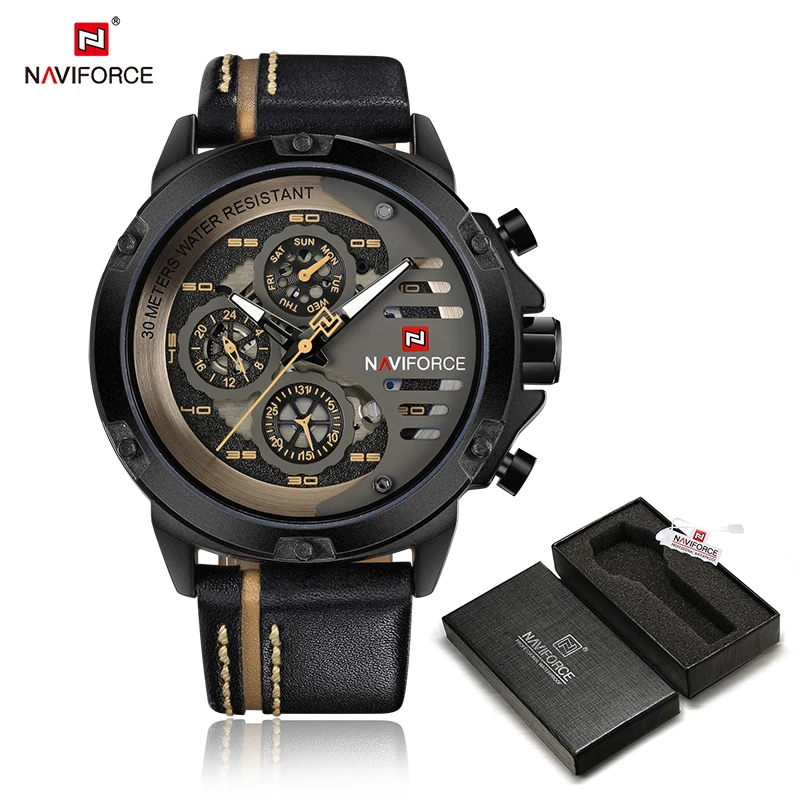 BYBN BOX Новинка NAVIFORCE мужские креативные спортивные военные часы мужские деловые часы наручные часы Мужские Роскошные повседневные часы Relogio Masculino - Цвет: BYBN BOX