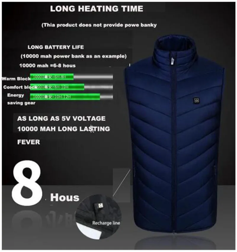 Мужской теплый жилет с подогревом питанием от USB теплая зимняя одежда 9 зон | Спорт