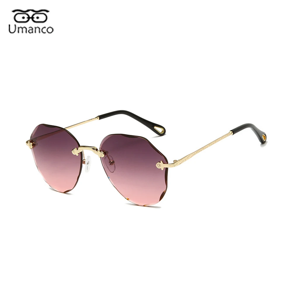 

Gradient Rimless Sunglasses for Women with Metal Glasses Leg Irregular Polygon Eyeglasses Female Ladies Girls Travel Beach Charm