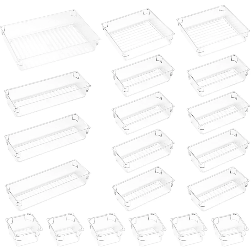 

20 Pcs Drawer Storage System Multi-Size Drawer Manager Transparent Makeup Storage Drawer for Office Computer Desktop