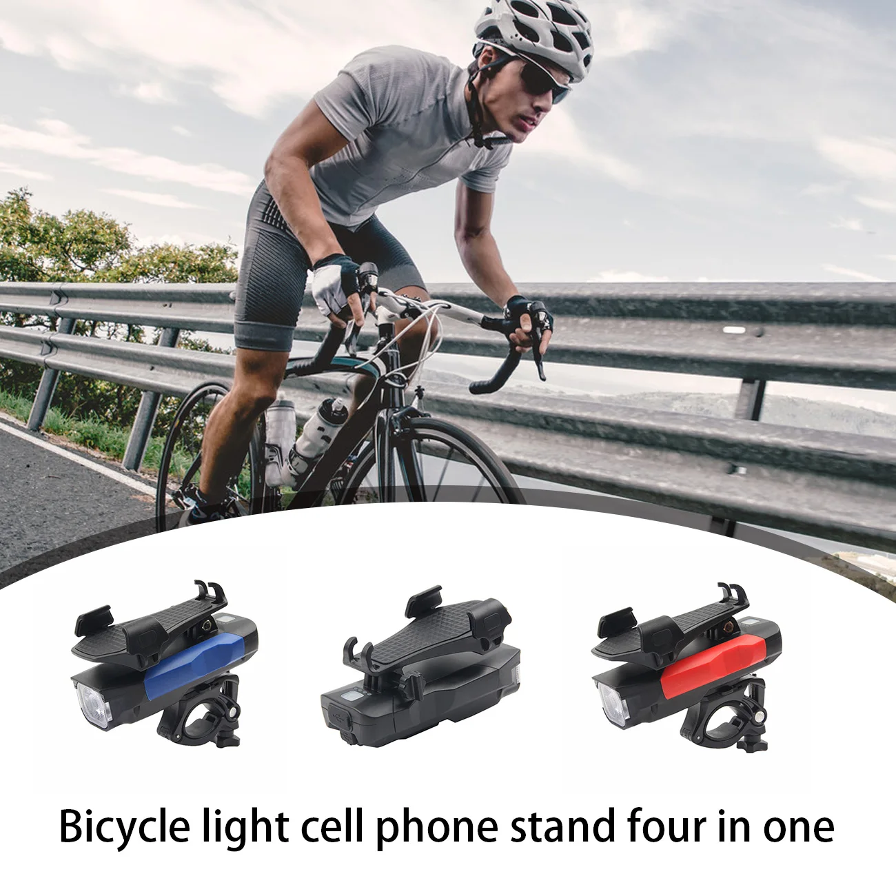 

1PC Bicycle Light with Phone Holder Bike Lights Front Lamp USB Rechargeable 4 in 1 Bicycle Headlight with Bracket Phone Holder