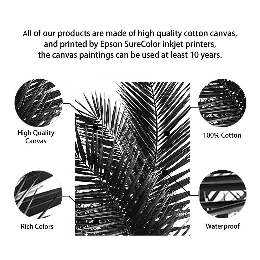 Черно-белые листья пальмы холст плакаты и принты Минималистичная живопись