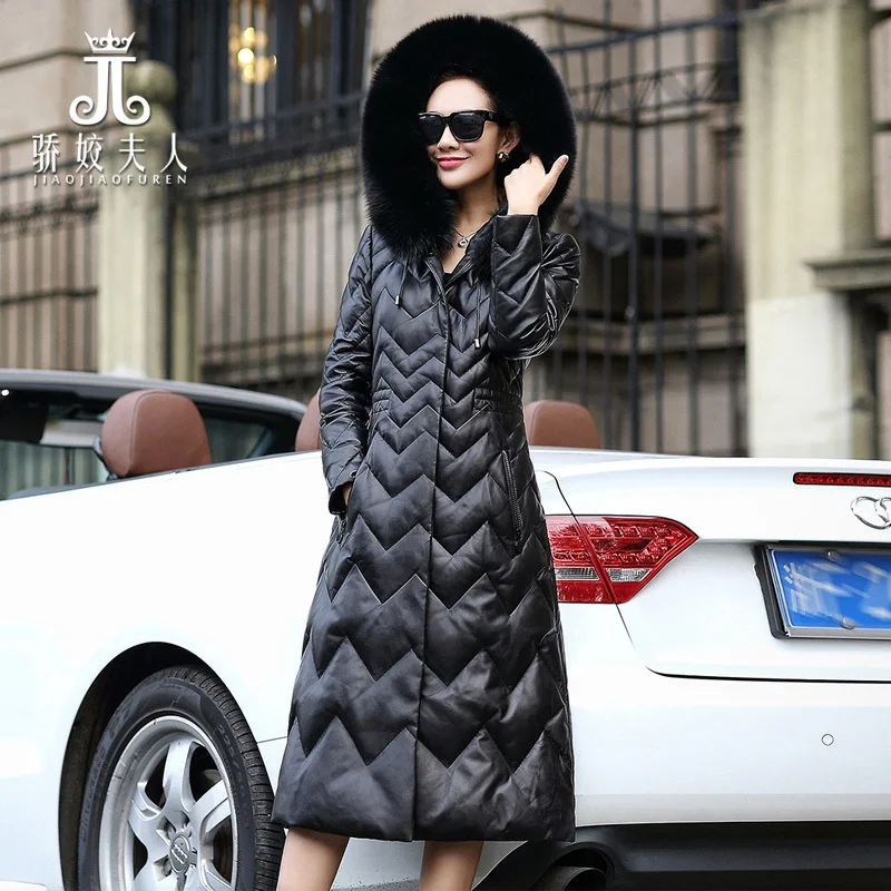 Женская куртка из натуральной кожи зимняя теплая 90% утиный пух овчины пальто для