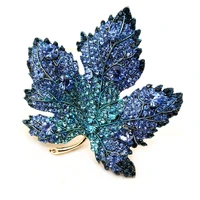 winter forest inspiration full pave crystal blue canadian maple leaf broach pins pendant for women coat sweater cape cloak suit