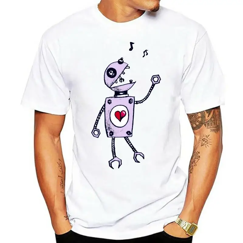 

Autumn Mens T Shirt Grunge Happy Singing Robot Cartoon T-Shirt For Student Best Gift Family Tshirt Male Tops Normal Shirt